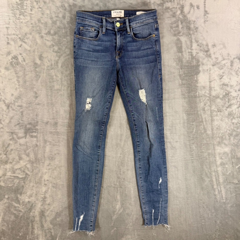 FRAME Le Skinny Jeans Women's Size 25 Blue Sedgewick Distressed Denim Pants